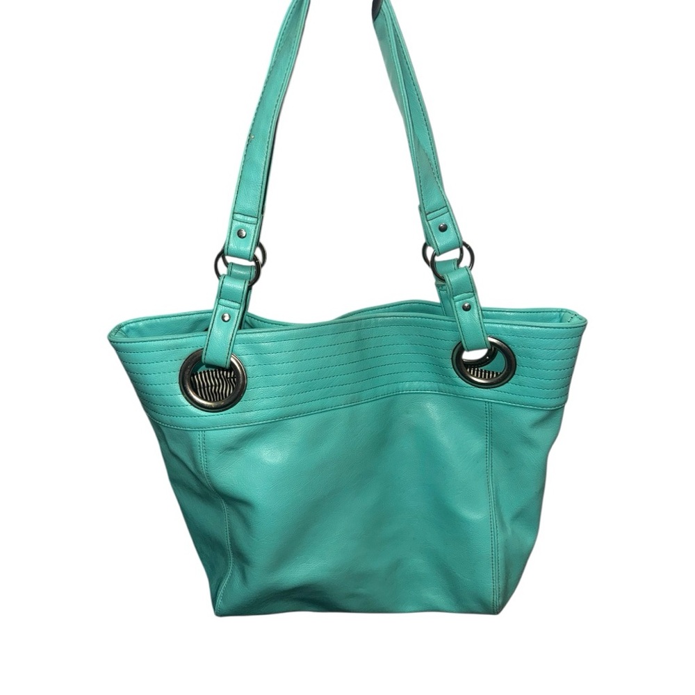 Aqua Faux Leather Tote Bag